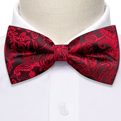 Black Red Paisley Bow Tie Set bow ties    - Sophisticated Gentlemen