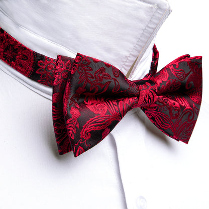 Black Red Paisley Bow Tie Set bow ties    - Sophisticated Gentlemen