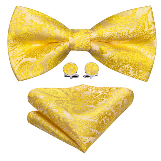 Gold Yellow Paisley Bow Tie Set bow ties    - Sophisticated Gentlemen