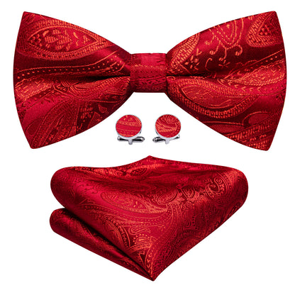 Strong Red Paisley Bow Tie Set bow ties    - Sophisticated Gentlemen