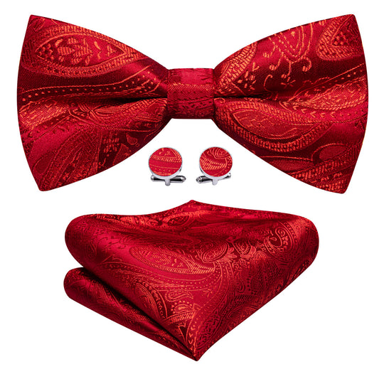 Strong Red Paisley Bow Tie Set bow ties    - Sophisticated Gentlemen