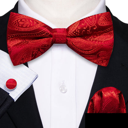 Strong Red Paisley Bow Tie Set bow ties    - Sophisticated Gentlemen