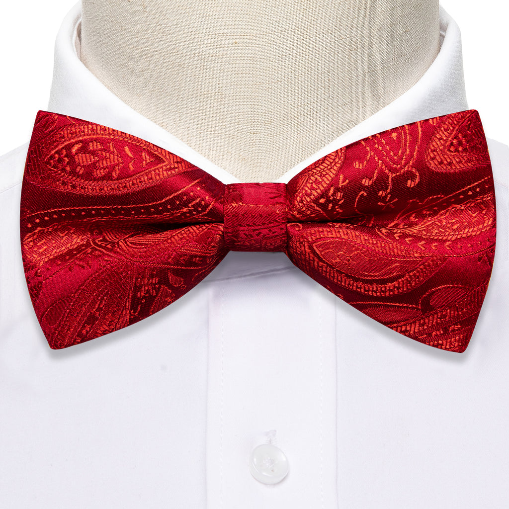 Strong Red Paisley Bow Tie Set bow ties    - Sophisticated Gentlemen