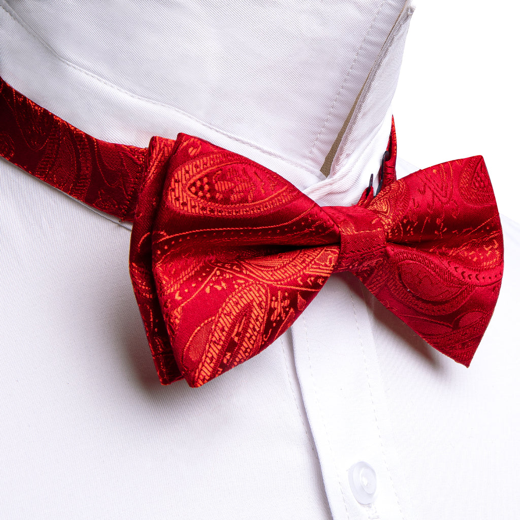 Strong Red Paisley Bow Tie Set bow ties    - Sophisticated Gentlemen