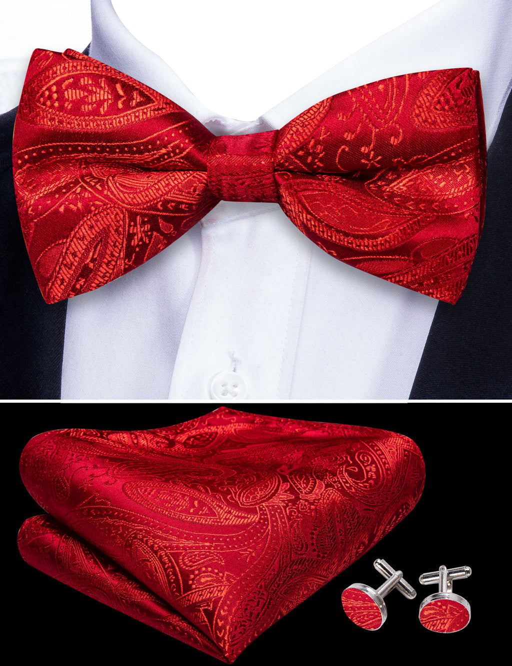 Strong Red Paisley Bow Tie Set bow ties    - Sophisticated Gentlemen