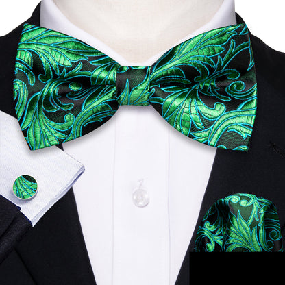 Green Floral Bow Tie Set bow ties    - Sophisticated Gentlemen