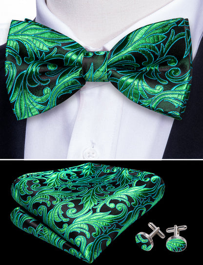 Green Floral Bow Tie Set bow ties    - Sophisticated Gentlemen