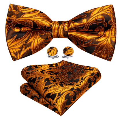Brown and Orange Floral Bow Tie Set bow ties - Sophisticated Gentlemen