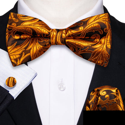 Brown and Orange Floral Bow Tie Set bow ties - Sophisticated Gentlemen