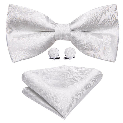 White Paisley Bow Tie Set bow ties    - Sophisticated Gentlemen