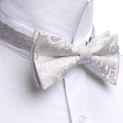 White Paisley Bow Tie Set bow ties    - Sophisticated Gentlemen