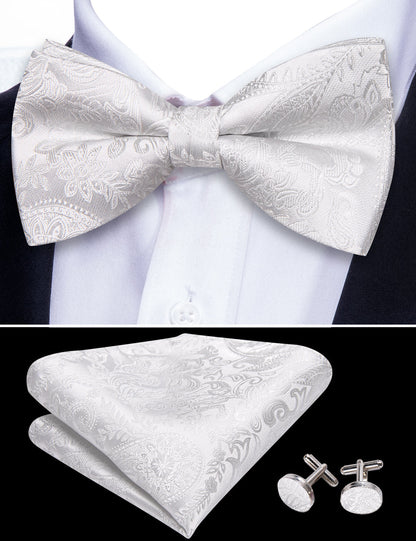 White Paisley Bow Tie Set bow ties    - Sophisticated Gentlemen