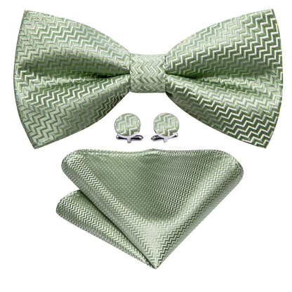 Green Curve Silk Bow Tie Set bow ties    - Sophisticated Gentlemen