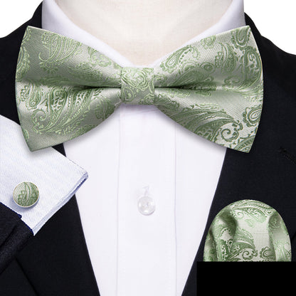 Green Paisley Silk Bow Tie Set bow ties    - Sophisticated Gentlemen