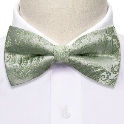 Green Paisley Silk Bow Tie Set bow ties    - Sophisticated Gentlemen
