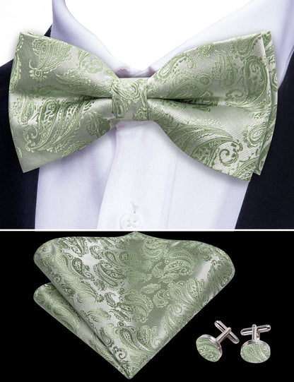 Green Paisley Silk Bow Tie Set bow ties    - Sophisticated Gentlemen