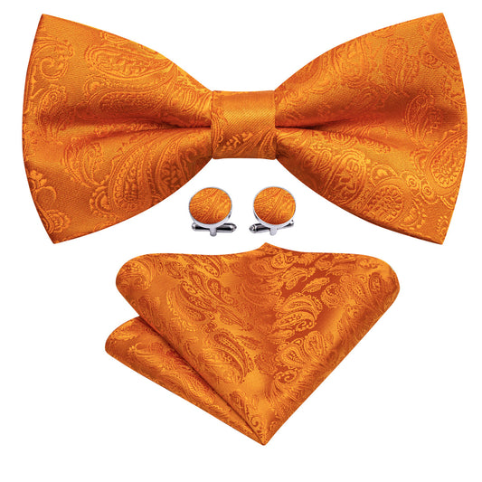 Orange Paisley Silk Bow Tie Set bow ties    - Sophisticated Gentlemen