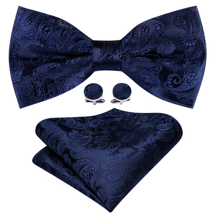 Salvia Blue Paisley Silk Bow Tie Set bow ties    - Sophisticated Gentlemen