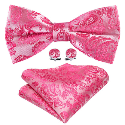 Pink Paisley Silk Bow Tie Set bow ties - Sophisticated Gentlemen