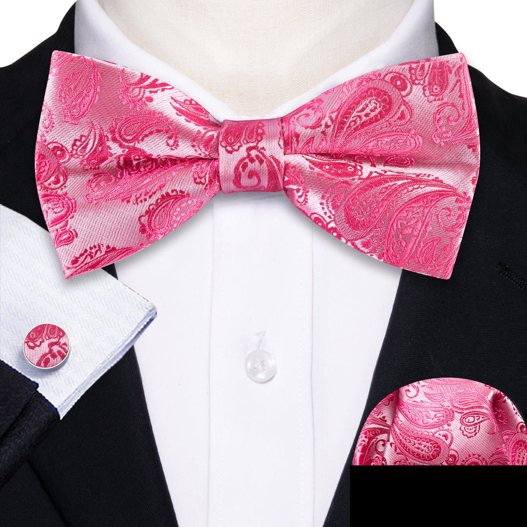 Pink Paisley Silk Bow Tie Set bow ties - Sophisticated Gentlemen