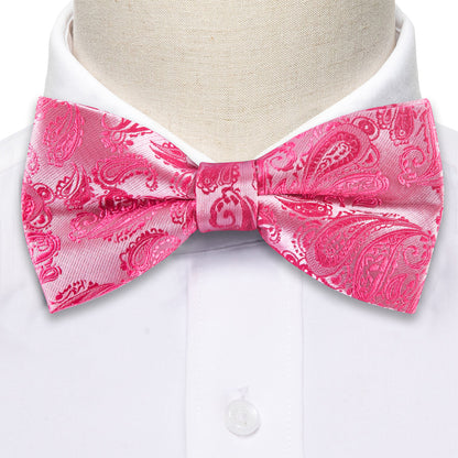 Pink Paisley Silk Bow Tie Set bow ties - Sophisticated Gentlemen