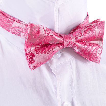 Pink Paisley Silk Bow Tie Set bow ties - Sophisticated Gentlemen