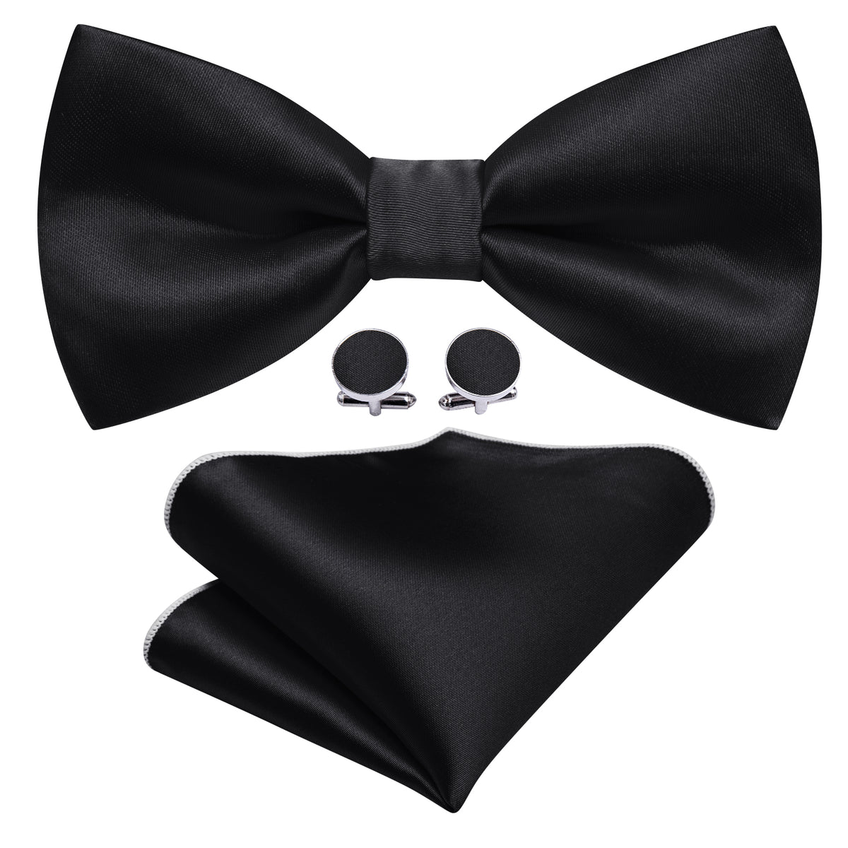 Black Solid Silk Bow Tie Set bow ties    - Sophisticated Gentlemen
