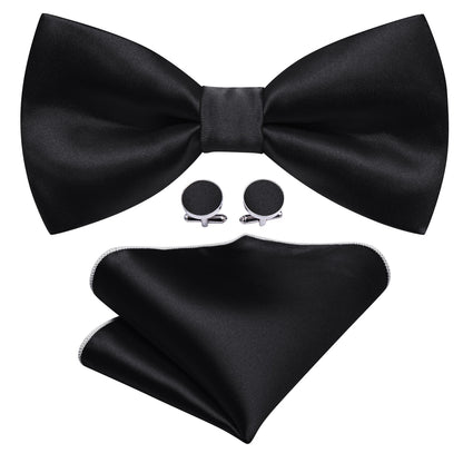Black Solid Silk Bow Tie Set bow ties    - Sophisticated Gentlemen