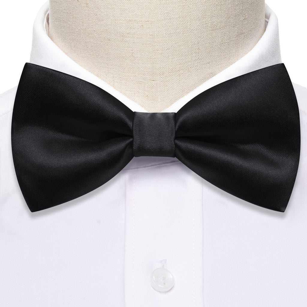 Black Solid Silk Bow Tie Set bow ties    - Sophisticated Gentlemen