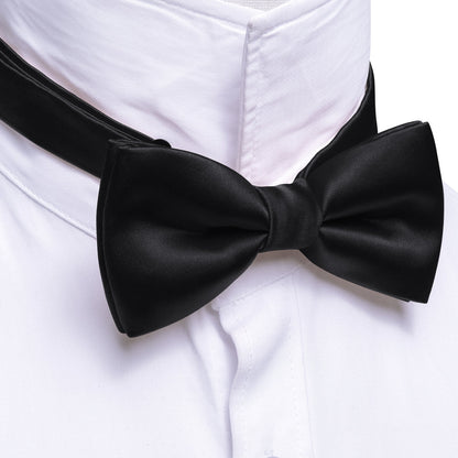 Black Solid Silk Bow Tie Set bow ties    - Sophisticated Gentlemen