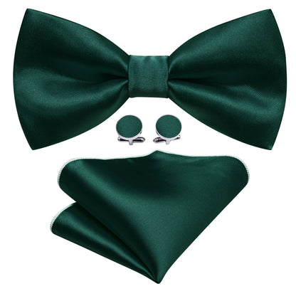 Green Solid Silk Bow Tie Set bow ties    - Sophisticated Gentlemen