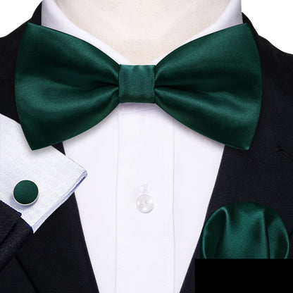 Green Solid Silk Bow Tie Set bow ties    - Sophisticated Gentlemen