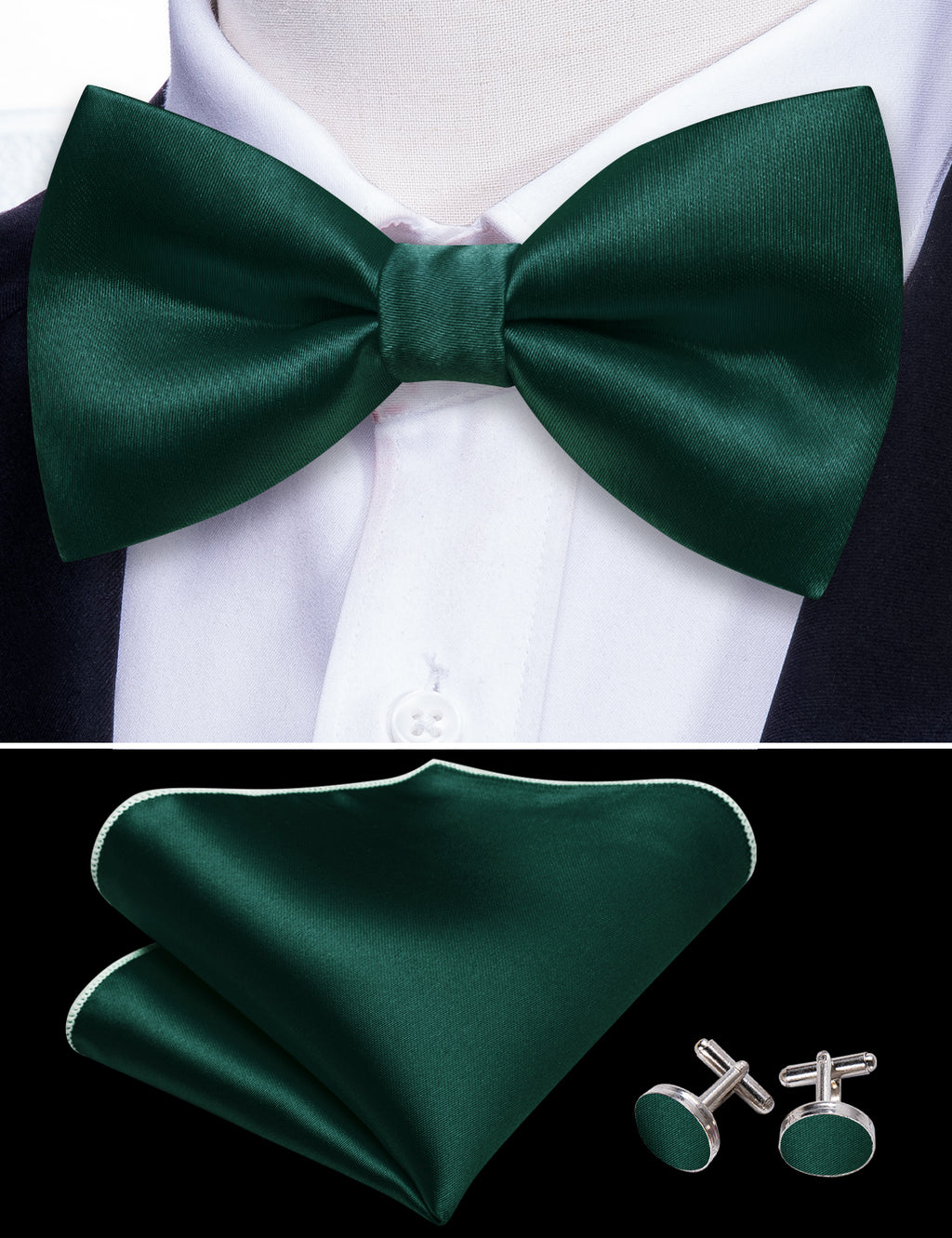 Green Solid Silk Bow Tie Set bow ties    - Sophisticated Gentlemen