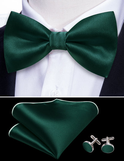 Green Solid Silk Bow Tie Set bow ties    - Sophisticated Gentlemen