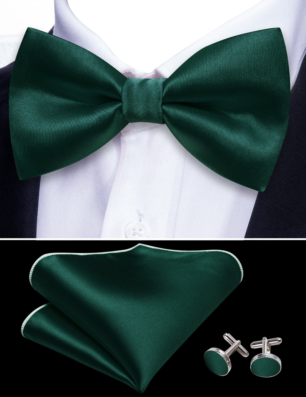 Green Solid Silk Bow Tie Set bow ties    - Sophisticated Gentlemen