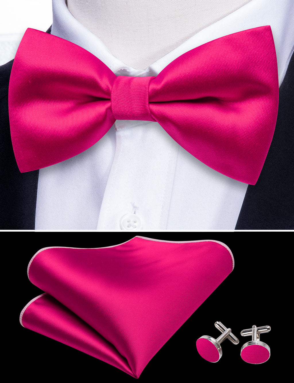 Rose Red Solid Silk Bow Tie Set bow ties    - Sophisticated Gentlemen