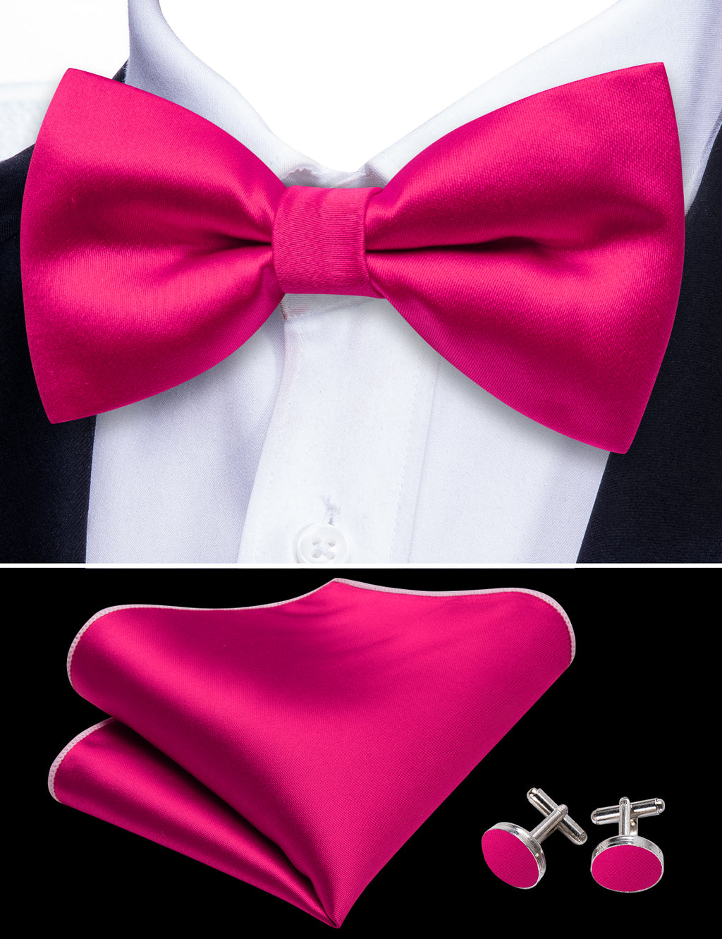Rose Red Solid Silk Bow Tie Set bow ties    - Sophisticated Gentlemen