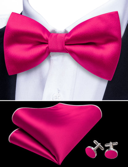 Rose Red Solid Silk Bow Tie Set bow ties    - Sophisticated Gentlemen