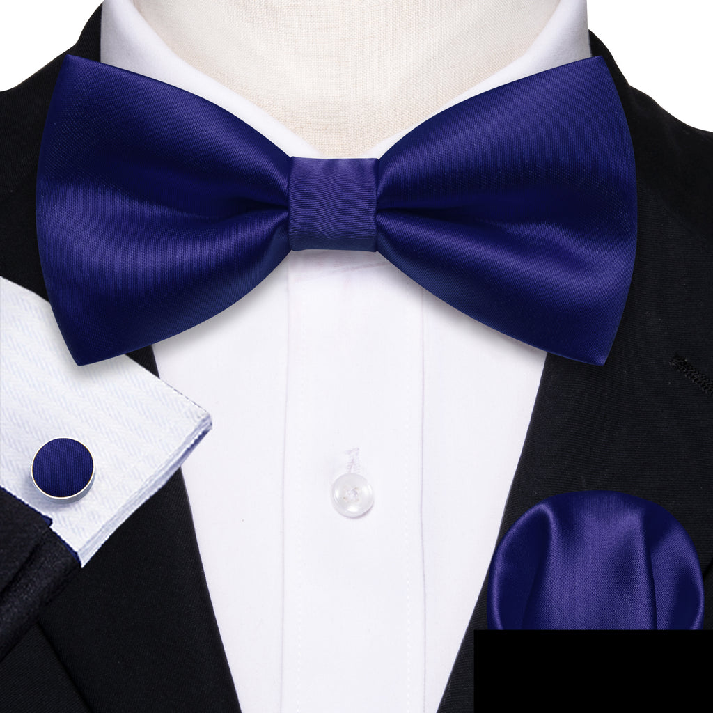 Cobalt Blue Solid Silk Bow Tie Set bow ties    - Sophisticated Gentlemen