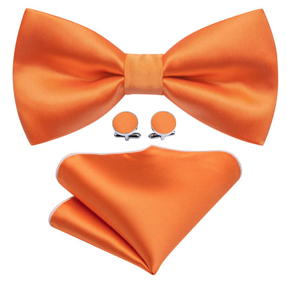 Orange Solid Silk Bow Tie Set bow ties    - Sophisticated Gentlemen