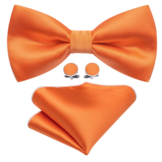 Orange Solid Silk Bow Tie Set bow ties    - Sophisticated Gentlemen