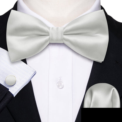White Grey Solid Satin Bow Tie Set bow ties    - Sophisticated Gentlemen
