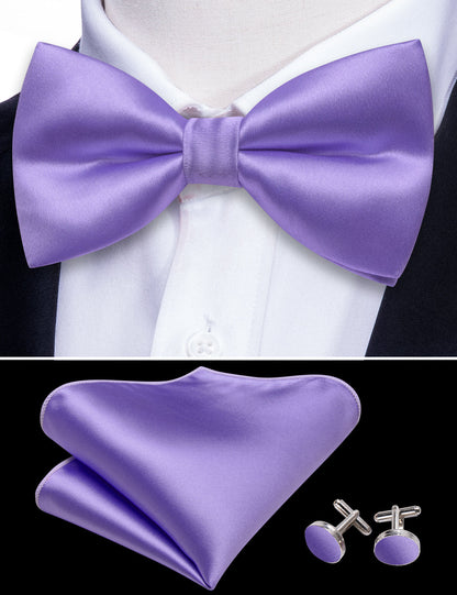 Purple Solid Silk Bow Tie Set bow ties    - Sophisticated Gentlemen
