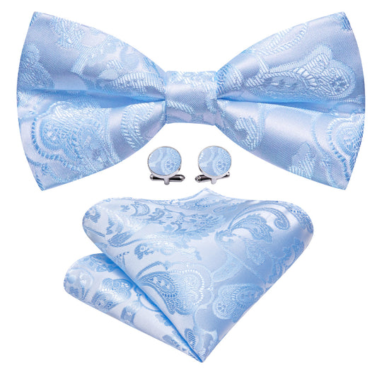 Blue Paisley Silk Bow Tie Set bow ties    - Sophisticated Gentlemen