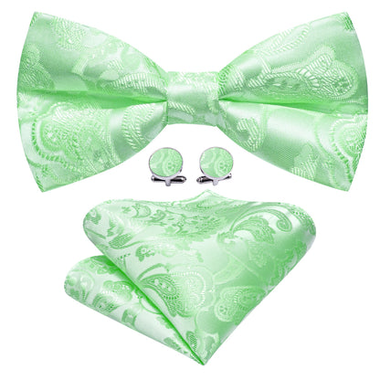 Turquoise Green Paisley Silk Bow Tie Set bow ties    - Sophisticated Gentlemen