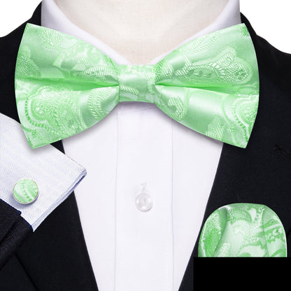 Turquoise Green Paisley Silk Bow Tie Set bow ties    - Sophisticated Gentlemen