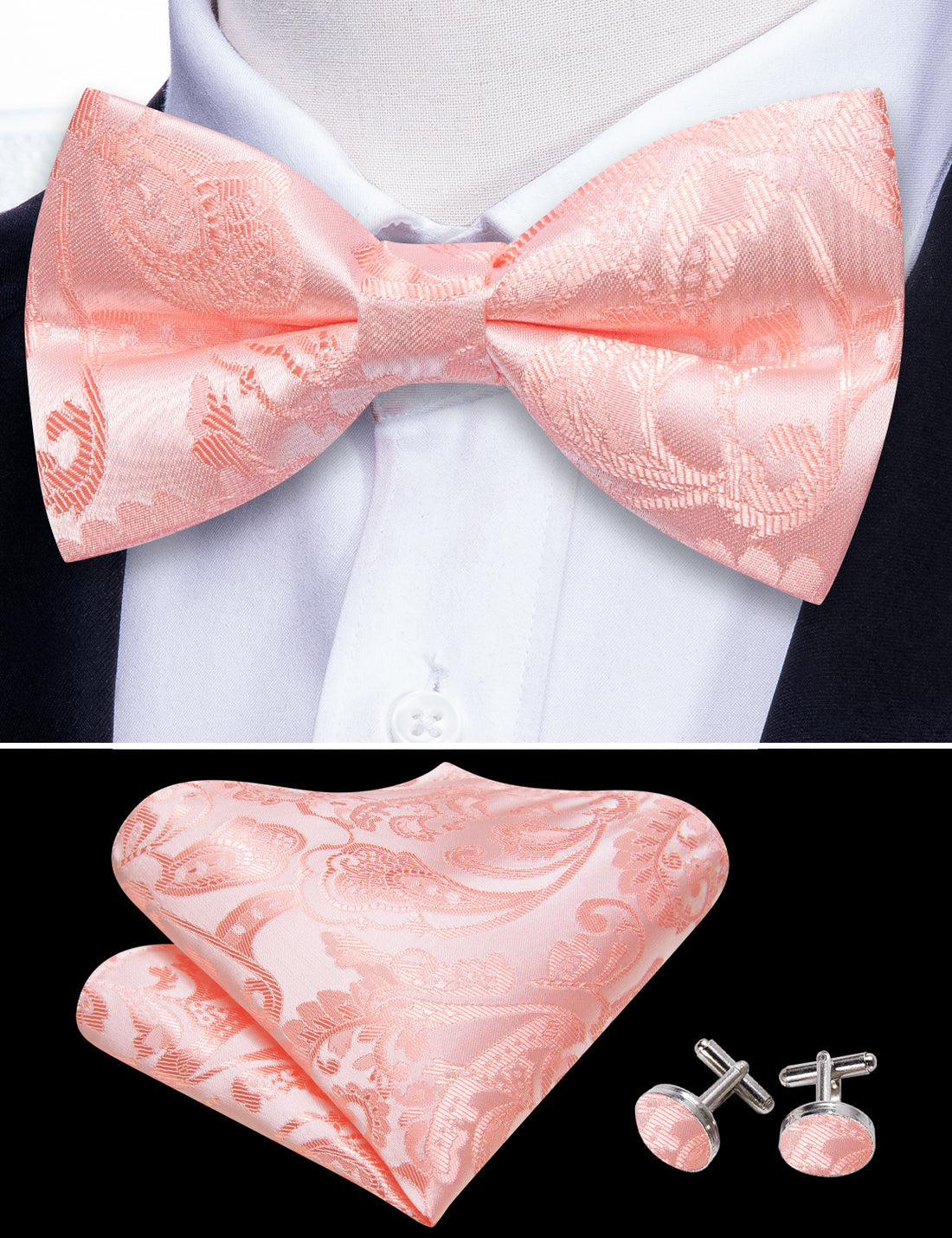 Pink Paisley Silk Bow Tie Set bow ties    - Sophisticated Gentlemen