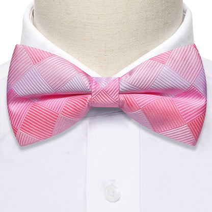 Pink White Plaid Silk Bow Tie Set bow ties    - Sophisticated Gentlemen