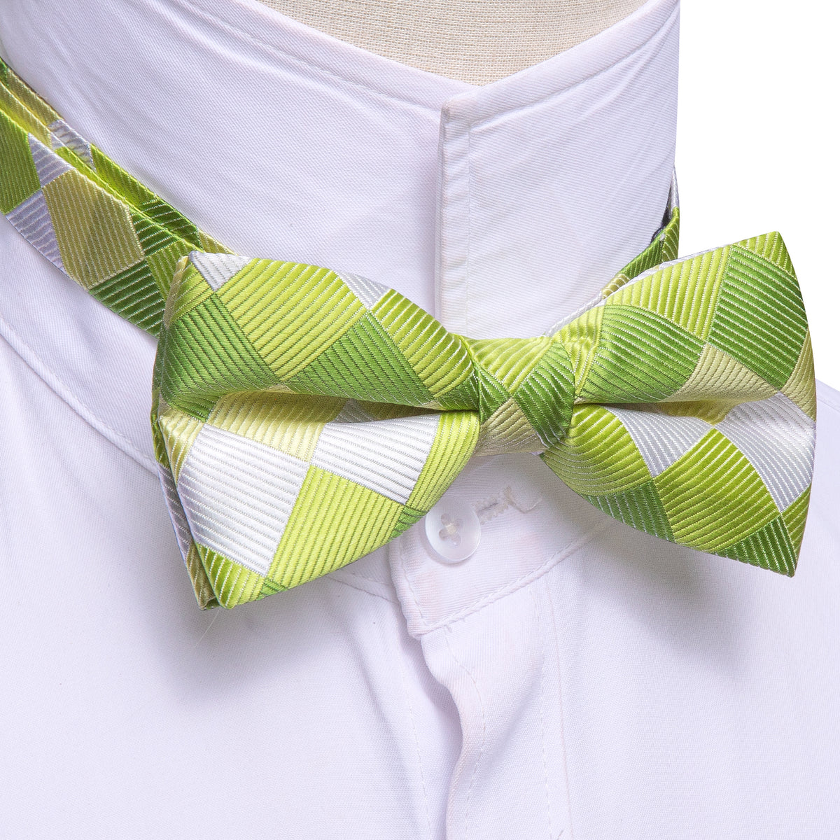 Green White Plaid Silk Bow Tie Set bow ties    - Sophisticated Gentlemen