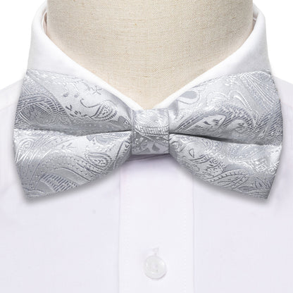 Silver White Paisley Bow Tie Set bow ties    - Sophisticated Gentlemen
